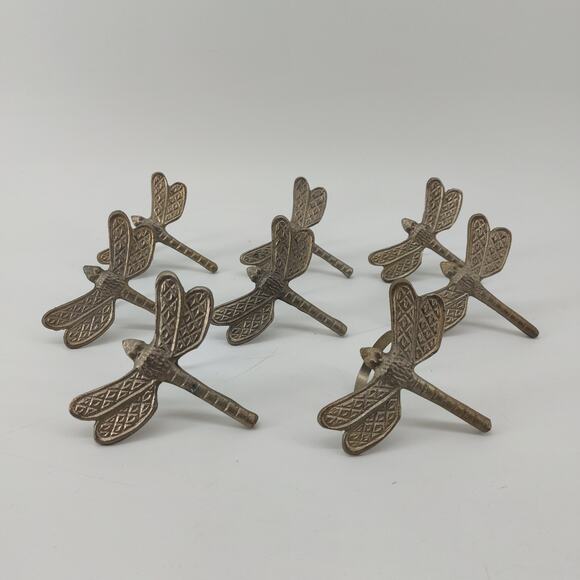 Dragonfly Napkin Rings Pewter? Silver Tone Garden Set of 8 - Picture 2 of 8